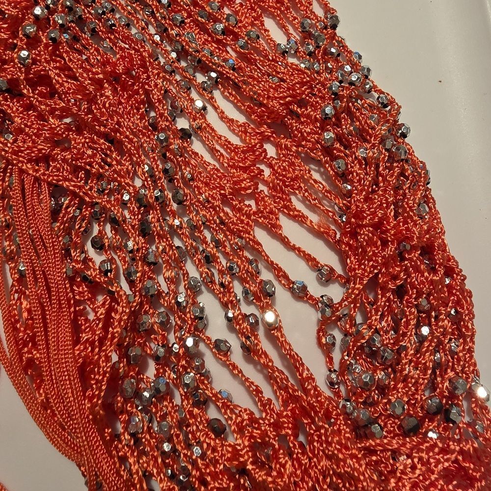 Coral and Silver Beaded Scarf or Belt - Picture 3 of 4